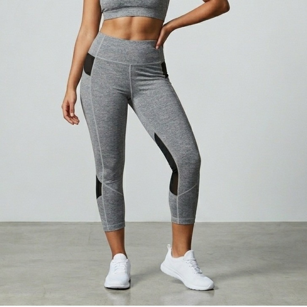 Lululemon Heathered Gray Mesh Pocket Crop Leggings Mid Rise Running Pants 21in